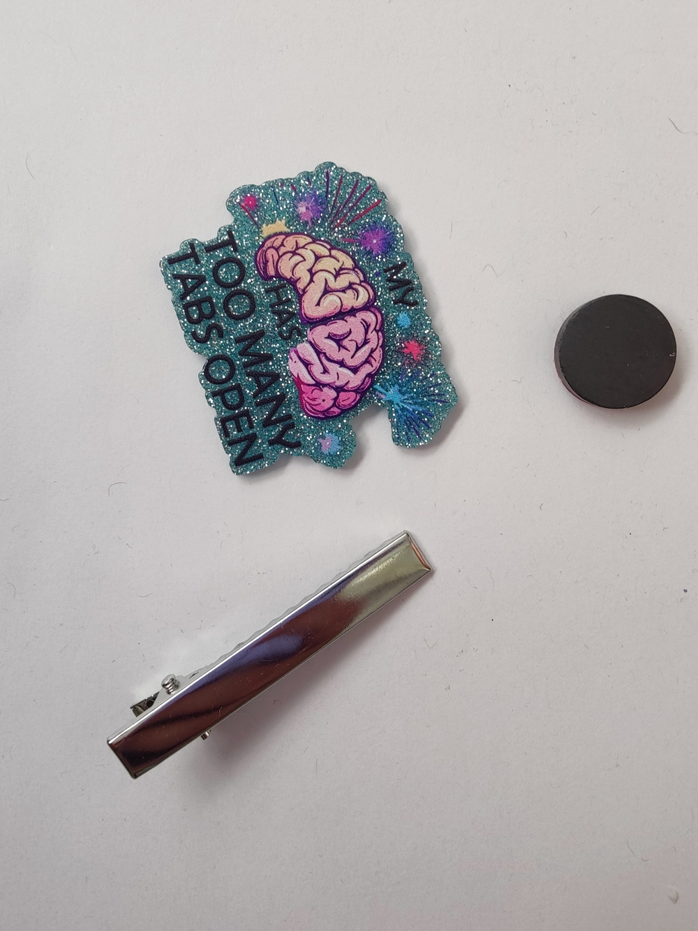 Custom Handmade Character Magnet or Hair Clip- Brain Tabs